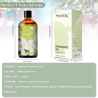 PHATOIL 3.38FL.OZ Orange Blossom Fragrance Oils for Aromatherapy, Essential Oils for Diffusers for Home, Perfect for Diffuser, DIY Candle and Soap Making, DIY Scented Products - 100ml