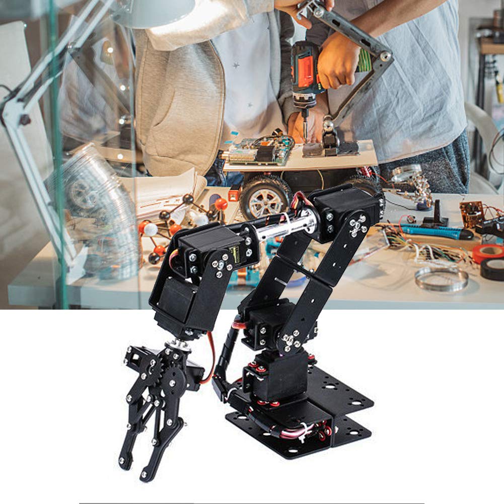 6DOF Robot Mechanical Arm Kit, Programming Robotic Clamp Hand Claw with 6 Servo Motors, 180 Degree Angle Manipulator Industrial Robot Parts for College Teaching