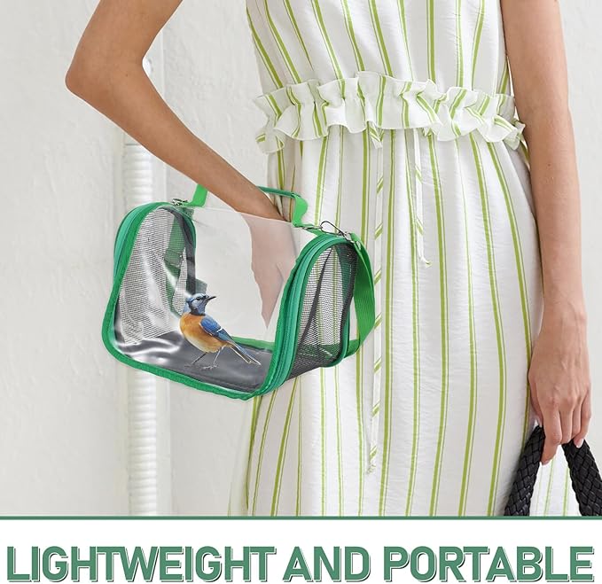 Happyyami Portable Small Bird Travel Carrier Cage with Handheld Bag, Lightweight Green Parrot and Lizard Outing Cage for Outdoor Transport and Vet Visits