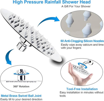 High Pressure Rainfall Shower Head, 6 Inches Showerhead with Perfect Adjustable Replacement, Removable Restrictor, Easy Installation for Your Bathroom Shower Heads (Chrome Finish, Ultra-thin)