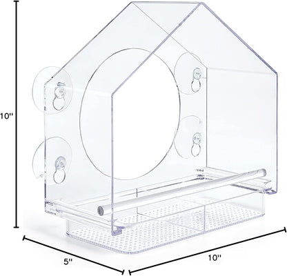 Nature Anywhere Window Bird Feeder - Transparent Acrylic Bird Feeders for Outdoors - Enhanced Suction Grip, Bird Watching for Cats, Easy-to-Clean, Outdoor Birdhouse Feeder (2 Units)