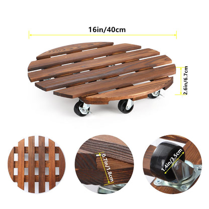2 Pack 16" Plant Caddy with 7 Wheels, Rolling Plant Stand 500 LB Heavy Duty Wooden Round Plant Dolly with Metal 360° Lockable Caster Wheels for Outdoor Indoor Large Plant Pots, Flower Pot, Patio