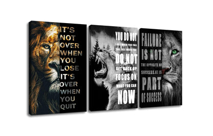 leopard Lion Canvas Wall Art Inspirational Quotes Poster and Print Inspiring 3 Panel Motivational Animal Picture Artwork for Living Room Bedroom Office Home Decor Framed Ready to Hang [48''Wx 24''H]