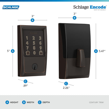 Schlage Encode Smart WiFi Deadbolt Lock for Front Door - Keyless Entry with App or Touchscreen - Works with Alexa, Hey Google, & Airbnb - Create Codes for Guests - Matte Black