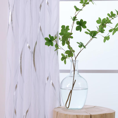 L.Z.E White and Silver Curtains for Living Room, See Through White Sheer Curtains 84 Inches Long 2 Panels Set, Grommet Transparent Window Drapes with Elegant Wave Patterns