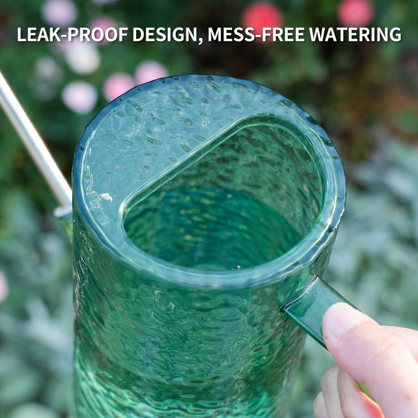 Watering Can for Indoor Plants, Water-Ripple Design Small Plastic Plant Watering Can with Long Spout and Detachable Shower Head for Houseplants, Flowers, and Succulents, 34oz, Forest Green