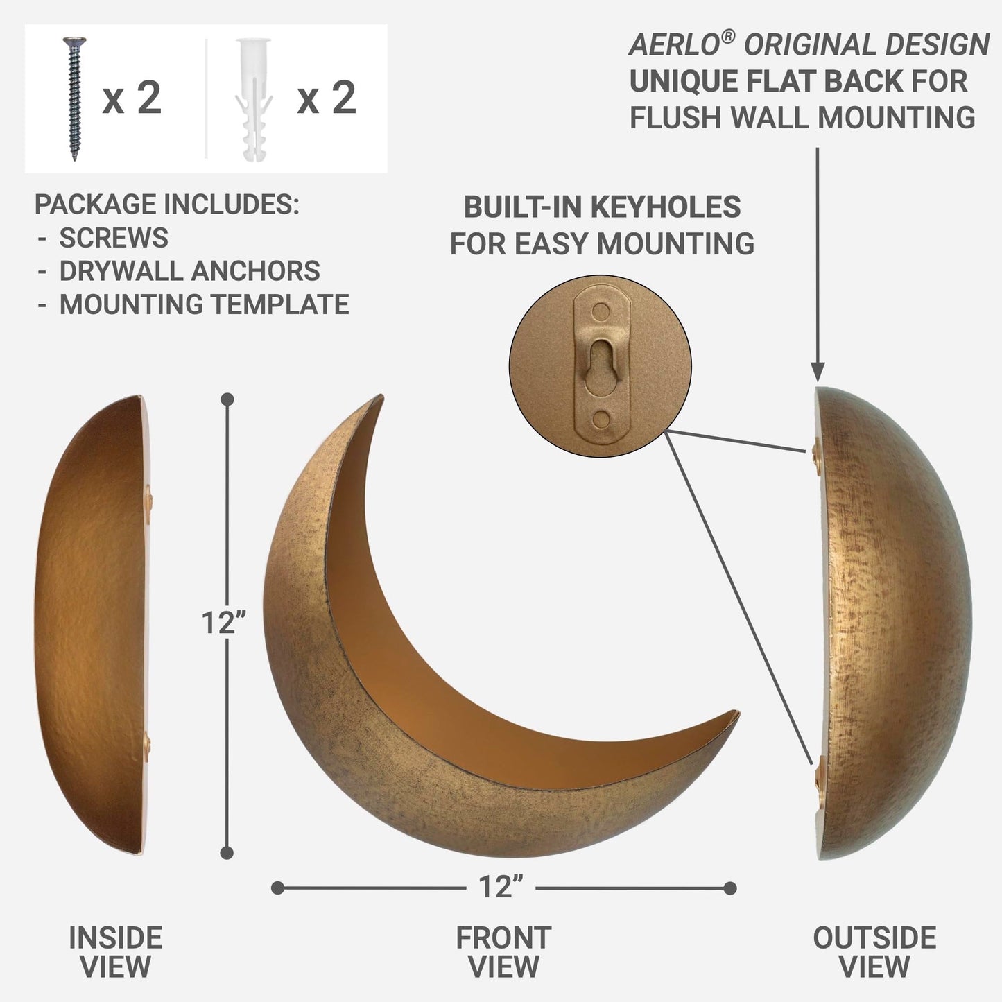 AERLO Moon Wall Planter - Hanging Moon Decor Perfect for Boho, Hippie, and Witchy Gifts for Women - Wall Planters for Indoor Plants and Outdoor Plants