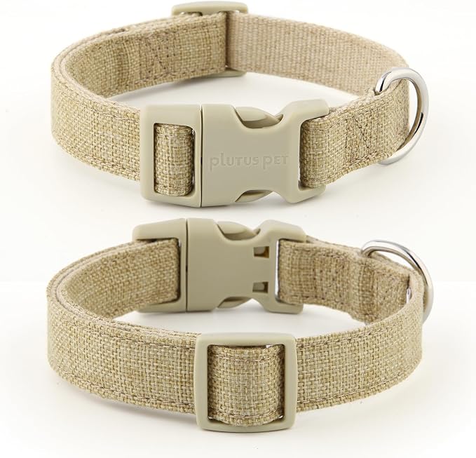 Plutus Pet Cotton Hemp Dog Collar and Leash Set, Adjustable Collar for Small, Medium, and Large Dogs, Heavy Duty and Soft on Skin, Khaki, XS