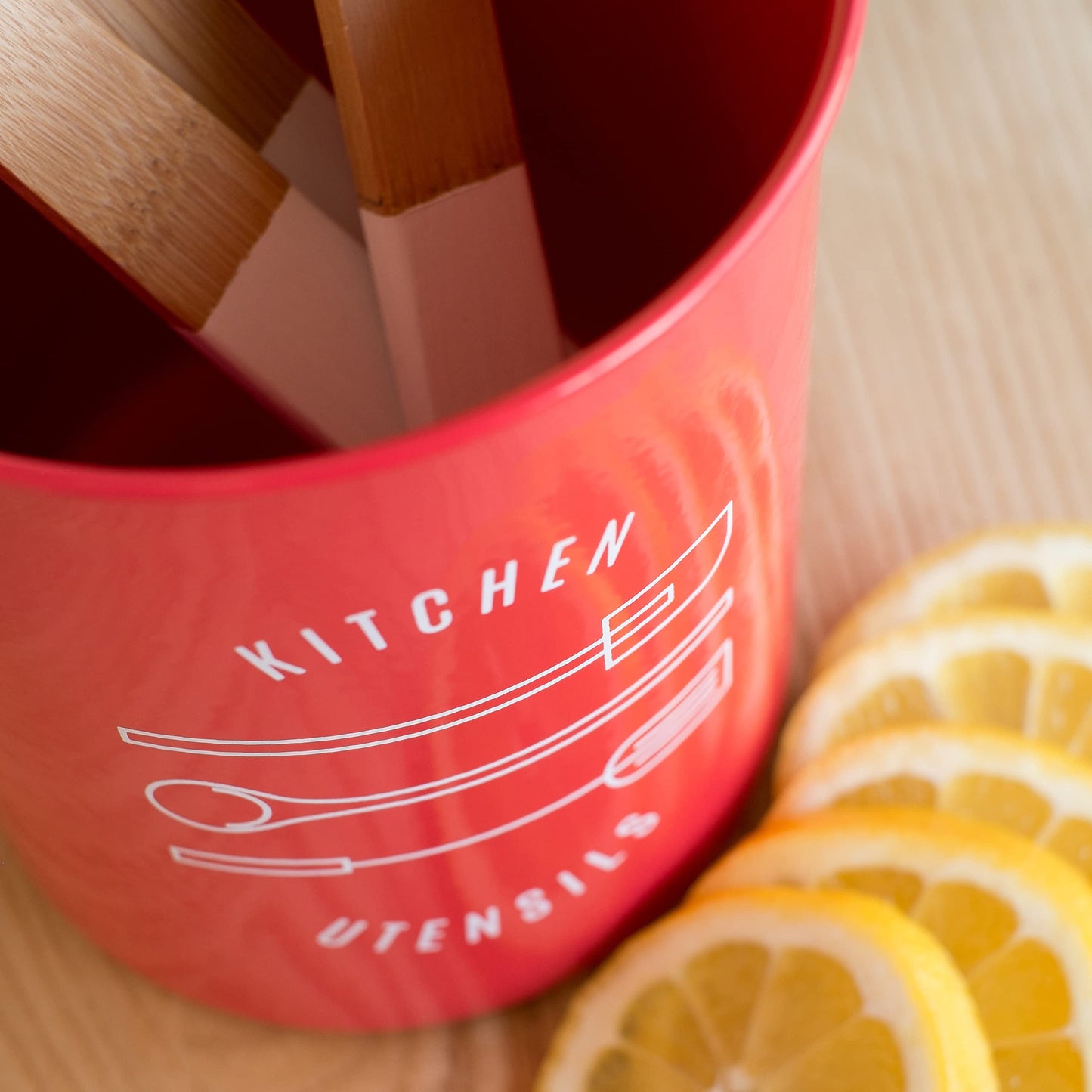 Now Designs Powder-Coated Steel Utensil Crock,Red, 5x6 inches