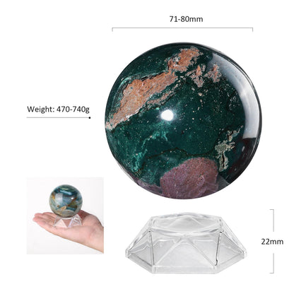 mookaitedecor Natural Ocean Jasper Crystal Ball with Acrylic Stand, 71-80 mm Feng Shui Divination Stone Sphere Sculpture for Home Office Table Display