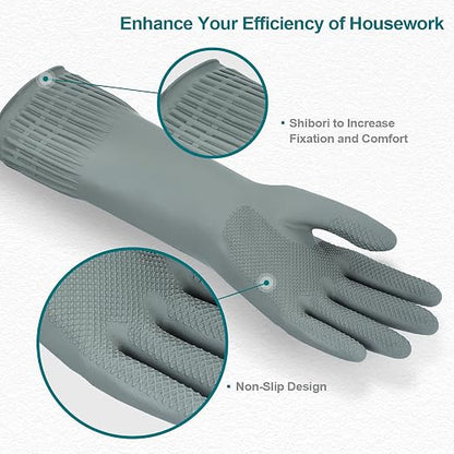 DABOGOSA Mamison 2 Pairs Reusable Waterproof Household Dishwashing Cleaning Rubber Gloves, Non-Slip Kitchen Glove (Grey, Large (Pack of 2))