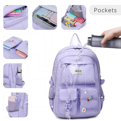 abshoo School Backpack for Girls Bookbag with Lunch Bag Teen Girls School Bag Travel Daypack (Purple)