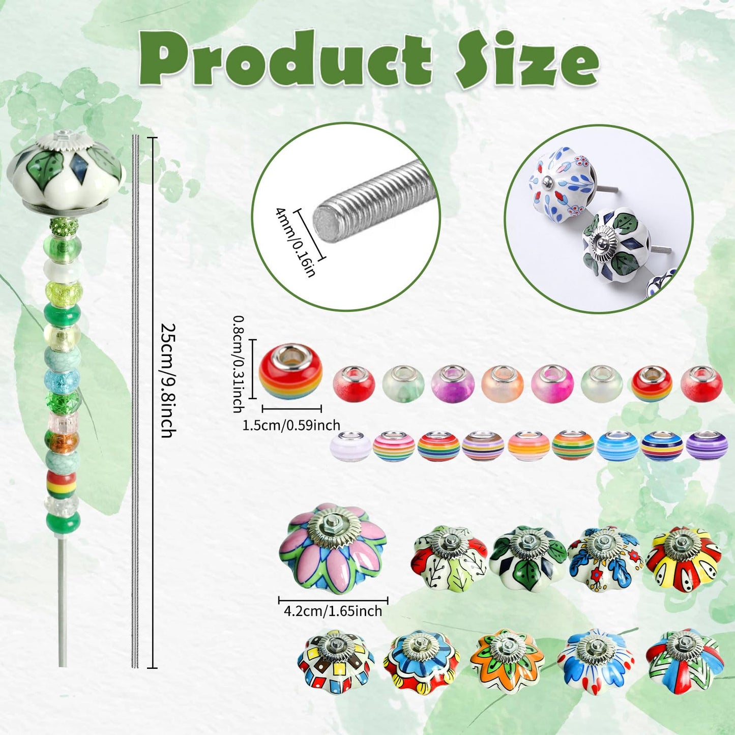 250pcs DIY Fairy Wand Garden Stakes Kit, Beaded Garden Stakes Kit for Outdoor Decoration (Mushroom)