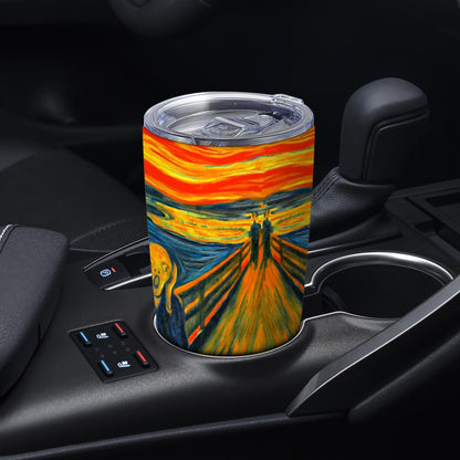 Famous Paintings The Scream Art Gift, 20 Oz Hallowmas Ghostface Insulated Stainless Steel Iced Coffee Tumbler with Lid,Funny Travel Coffee Mug Cup Water Bottle,Novelty Gift for Women Men Friend,1 Pcs