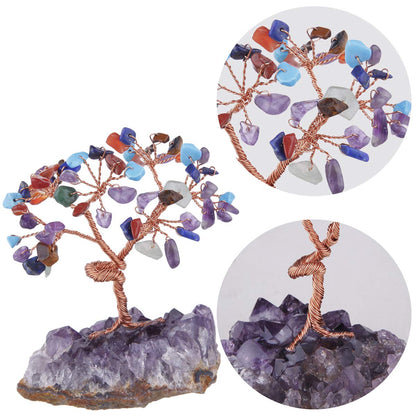 mookaitedecor 7 Chakra Crystal Tree with Amethyst Cluster Crystals Base Bonsai Money Tree for Wealth and Luck