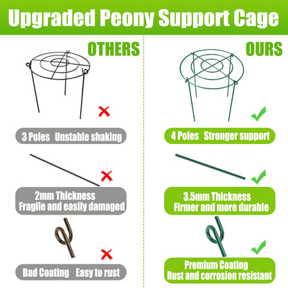 4 Pack Peony Cages and Supports, 11.5" Dx16 H Plant Supports for Outdoor Plants, Heavy Duty Metal Peony Support Cage Flower Support Rings, Plant Support Ring for Rose Tomato Hydrangea Strawberry