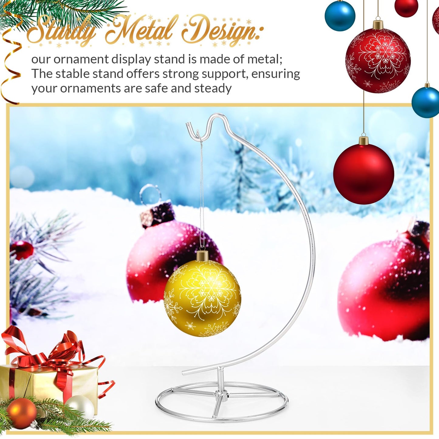 Baderke Ornament Display Stand, Ornament Hanger Holder Glass Ball Air Plant Holder, Hanging Terrarium Stand for Christmas Wedding, Home Office Decor,10.43" H(Silver)
