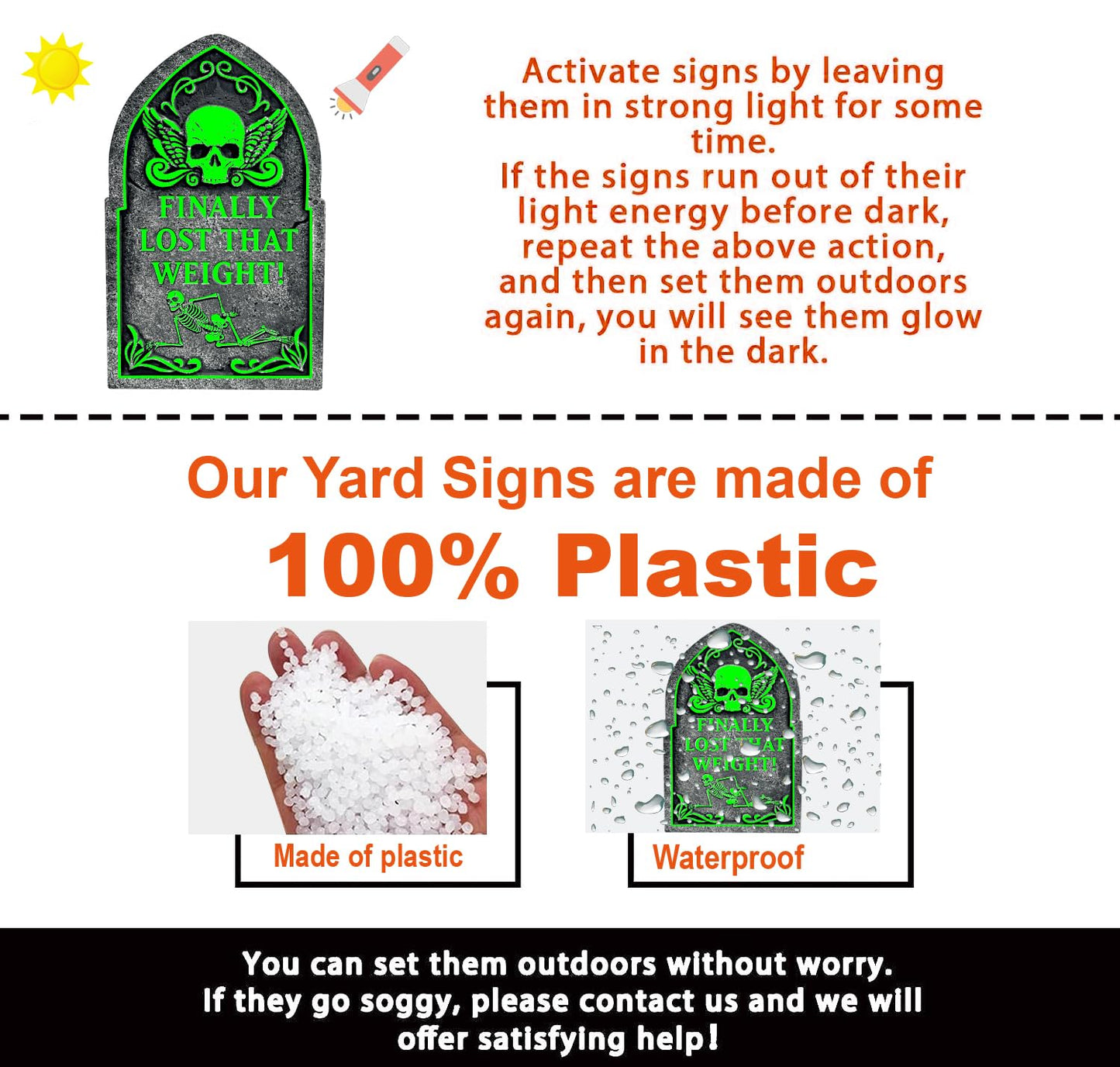 6 Pack Halloween Tombstones Graveyard Decorations, Halloween Yard Sign Glow in The Dark, 17”×10” Waterproof Outdoor Light Up Tombstones, Spooky Light Up Gravestones for Yard, Home, Party, Scary Decor