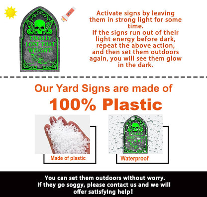 6 Pack Halloween Tombstones Graveyard Decorations, Halloween Yard Sign Glow in The Dark, 17”×10” Waterproof Outdoor Light Up Tombstones, Spooky Light Up Gravestones for Yard, Home, Party, Scary Decor