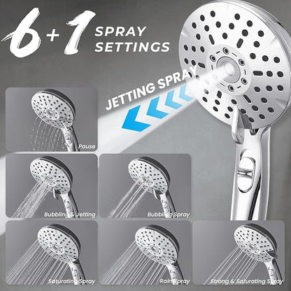 Ryamen Dual Shower Head Combo, 8'' High Pressure Rain Shower Head with Handheld Spray, 6+1 Spray Settings Handheld Showerhead, Height Adjustable, One-touch Pause Button, Chrome Polished