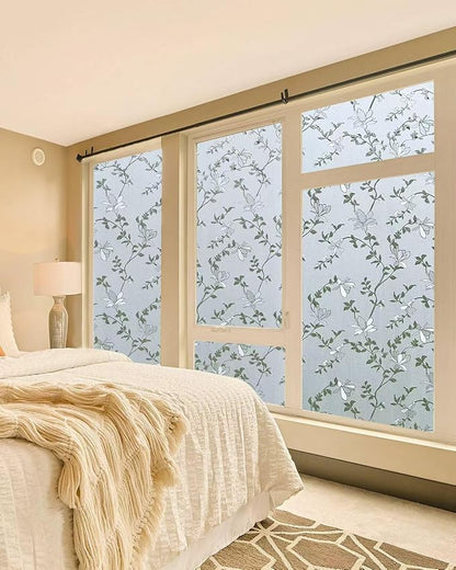 Frosted Glass Window Film with Elegant Flower Design, Bathroom Window Privacy Film for Glass Windows Cover, Static Cling, Removable, Reusable, Anti-UV, Anti-Glare, 23.6 Inch * 78.74 Inch