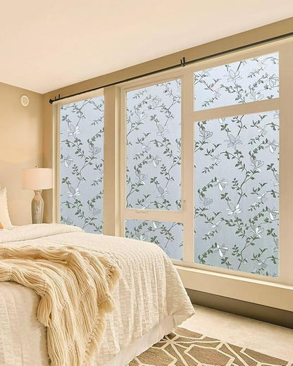 Frosted Glass Window Film with Elegant Flower Design, Bathroom Window Privacy Film for Glass Windows Cover, Static Cling, Removable, Reusable, Anti-UV, Anti-Glare, 17.5 Inch * 78.74 Inch