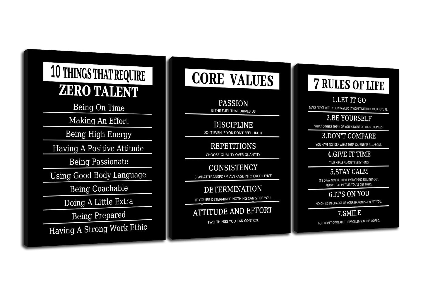 10 Things That Require Zero Talent Motivational Canvas Wall Art Core Values Entrepreneur Quotes Posters Prints Inspirational 7 Rules of Life Pictures for Bedroom Office Gym Wall Decor [36''W x 16''H]