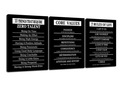 10 Things That Require Zero Talent Motivational Canvas Wall Art Core Values Entrepreneur Quotes Posters Prints Inspirational 7 Rules of Life Pictures for Bedroom Office Gym Wall Decor [36''W x 16''H]