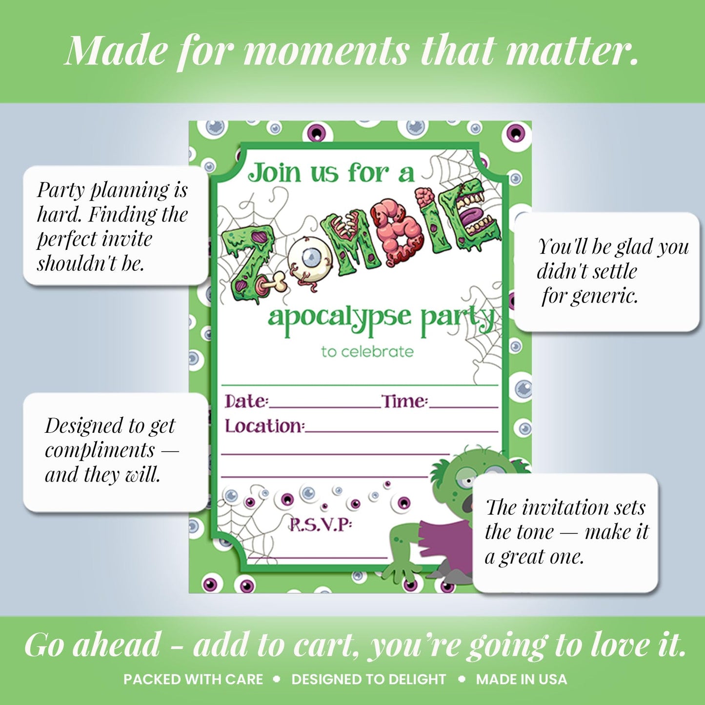Zombie Apocalypse Halloween Birthday Party Invitations, 20 5x7 Fill In Cards with Twenty White Envelopes by AmandaCreation