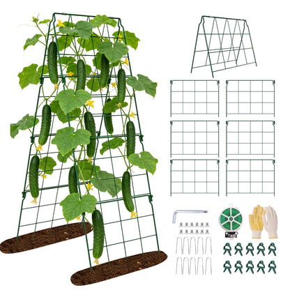 Cucumber Trellis, 48"x16" Adjustable A-Frame Trellis for Climbing Plants, Metal Foldable Upgraded Vegetable Trellis for Raised Bed, Support for Tomatoes, Squash, Zucchini, Vegetables & Flowers