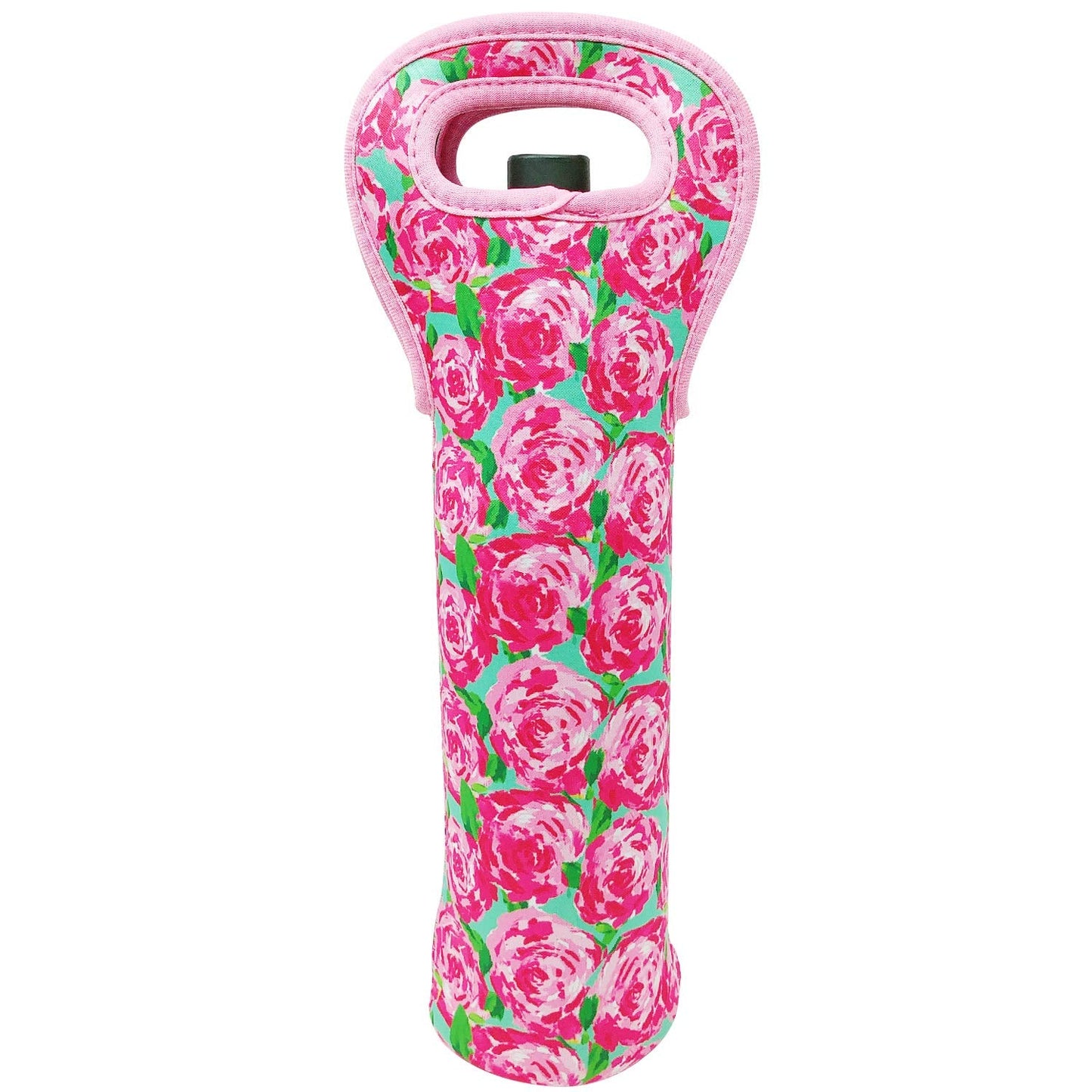 allydrew Insulated Neoprene Wine Tote, One Bottle, Pink Roses