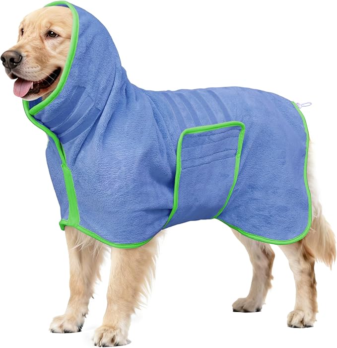 Soft Dog Bathrobe Fast Drying Dog Coat, Super Absorbent Dog Towels for After Bath, Microfiber Pet Robe Adjustable Collar & Belly Warm Keeping Dogs Coat for Pet Dogs & Cats (Blue, Small)