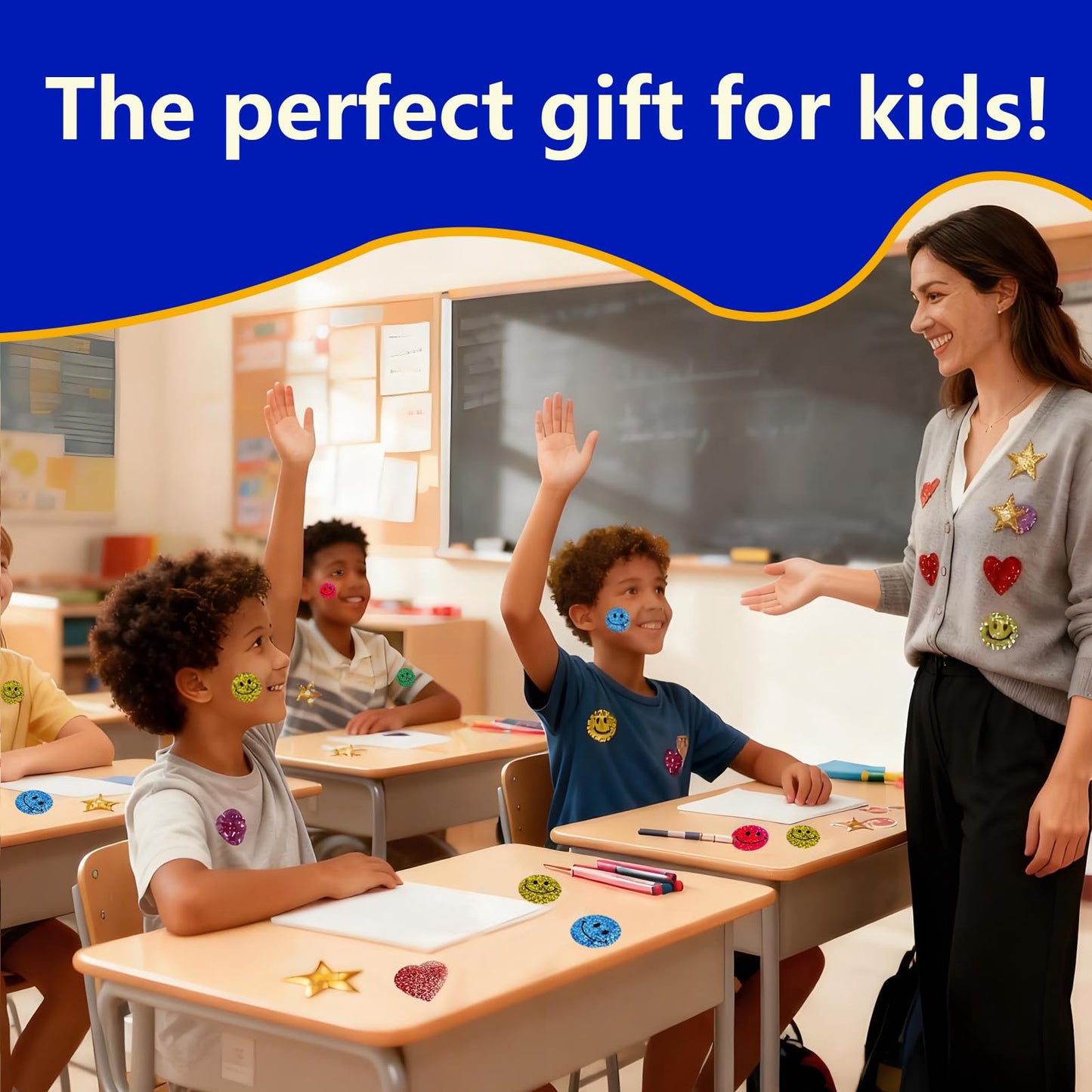 Minizoo 1500 Pcs 1.0Inch Gold Star,Smiley Face and Heart Stickers for Kids Reward,Behavior Chart,School Classroom Student Teacher Supplies Gift