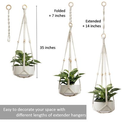 CADNLY Macrame Plant Hangers Indoor – Rope Hanging Plant Holder with Extender - Boho Hanging Planters Indoor - White Macrame Hanger Outdoor Flower Pot Holder from Ceiling Wall 3 Pack 6 Hooks