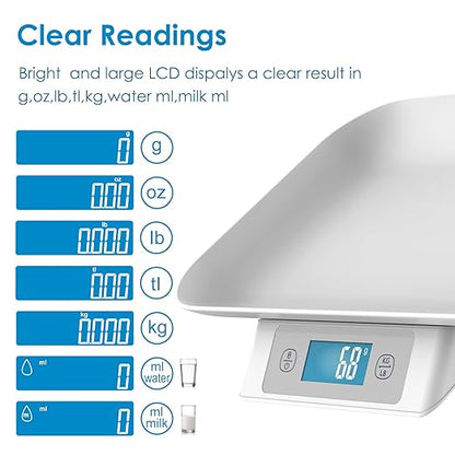 Digital Pet Scale for Small Adult Cats and Animals, Measuring Range 0.1oz-33lbs, Accuracy 1g/0.035oz, Units g/kg/lb/oz/tl/ml, Suitable for Kittens, Puppies, Snakes,and Small Dog (Grey)