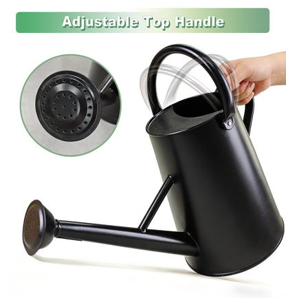Watering Can for Outdoor&Indoor Plants，1.5 Gallon（5.7L） Metal Watering Can with with Removable Spout，Large Galvanized Steel Garden Flower Water Can Watering Pot with 2 Handles ，Black