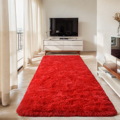 GREFFY Soft Runner Rugs for Bedroom, 2x6 Ft Hallways Modern Plush Red Shag Carpet, Non Slip Dorm Bedside Shaggy Rug for Living Room, Indoor Long Nursery Kids Girls Teen Room Aesthetic Home Decor