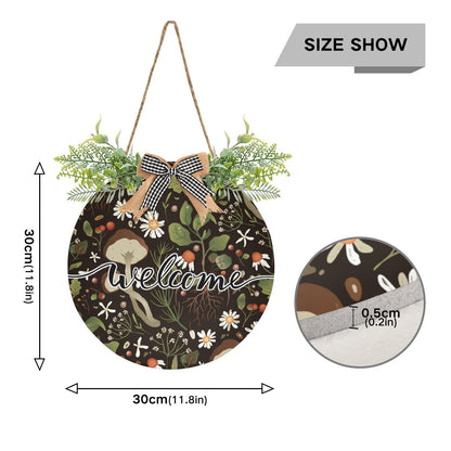 Mushroom Daisy Welcome Sign Farmhouse Front Porch Decor Door Hanging Welcome Wreath for Holiday Wall Home Decoration 12 X 12 in
