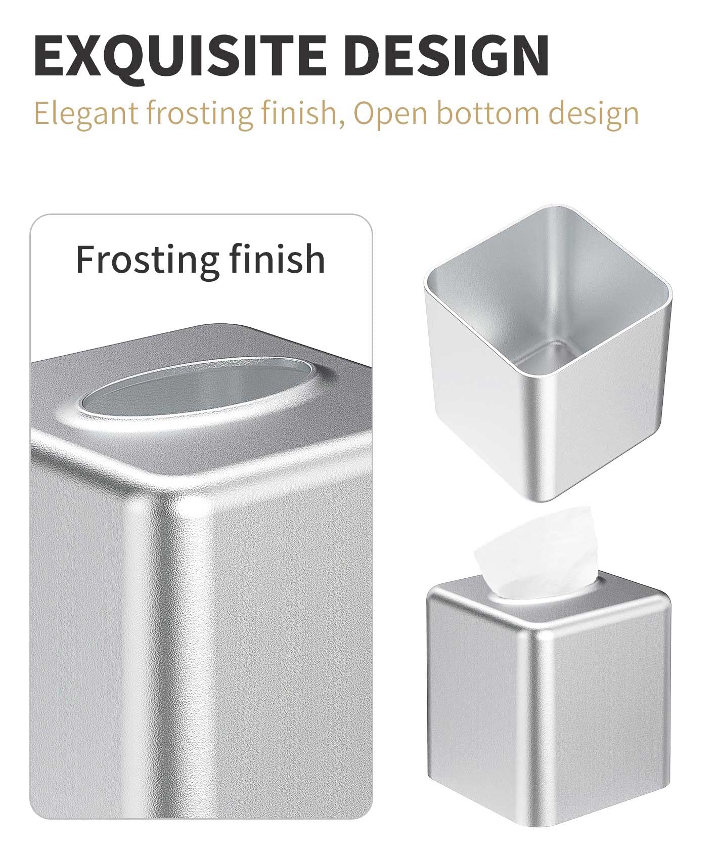 Livelab Tissue Box Cover, Square Metal Tissue Box Holder Modern Decor Facial Napkin Holder Tissue Box Dispenser for Bathroom Vanity Countertop, Living Room, Bedroom, Office - Silver