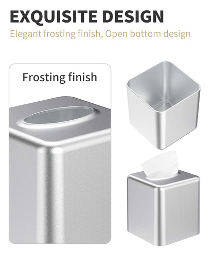 Livelab Tissue Box Cover, Square Metal Tissue Box Holder Modern Decor Facial Napkin Holder Tissue Box Dispenser for Bathroom Vanity Countertop, Living Room, Bedroom, Office - Silver