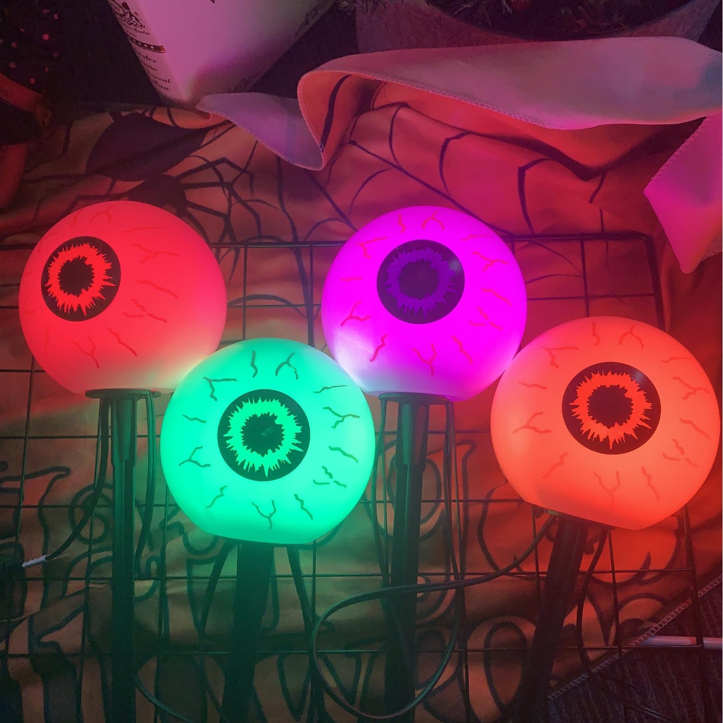 Halloween Outdoor Pathway Lights with 4 Spooky Pumpkins, 7Ft Outdoor Halloween Pumpkin Stake Lights with C7 LED Bulbs,for Party Garden Lawn Driveway Decor