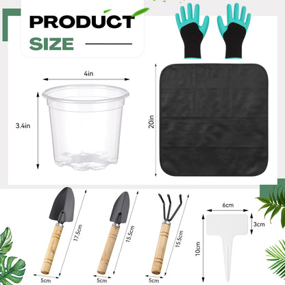 Yiyiring 83 Pcs Garden Supplies Tools Kit, 4 Inch Clear Plastic Plant Pots with Transplanting Mat, Trowel Cultivator Rake Set, Label & Glove, Succulent Tools Gift for Plant Lovers Accessory