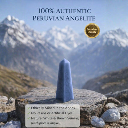 Angelite Crystal Obelisk Tower - Real Crystals for Reiki, Meditation & Throat Chakra Healing - Natural Blue Stone from Peru - Ideal for Calming - Gift for Birthday, Mother's Day (5 to 6 oz)