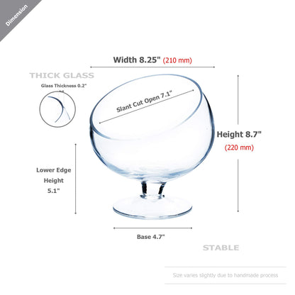 WGV Slant Cut Bowl Glass Vase with Stand, Width 8.25", Height 8.75", Clear Planter Terrarium, Candy Dish, Fruit Jar for Wedding Party Event, Home Office Decor, 1 Piece