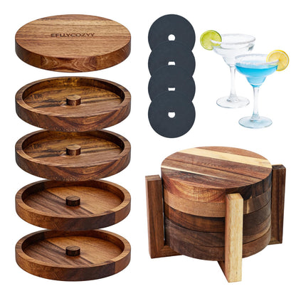 Margarita Salt Rimmer Set, 5-Tier Acacia Wood Salt Rimmer with 4 Sponges, Salt Rimmer for Cocktails, Cocktail Rimmer, Rimmers for Drinks, Glass Rimmer for Margarita Bloody Mary(Stackable Design)