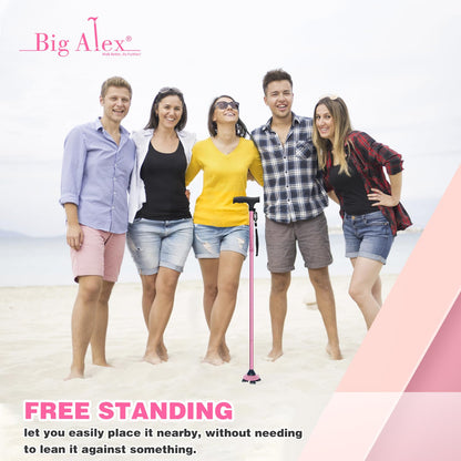 BigAlex Folding Walking Cane for Elderly Adjustable & Portable Walking Stick for Seniors,Pivoting Quad Base,Lightweight,Collapsible with Carrying Bag for Men/Woman