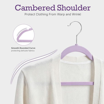 HOUSE DAY Lt-Purple Velvet Hangers 60 Pack, Non Slip Clothes Felt Hanger Heavy Duty for Coat, Premium Slim Space Saving Suit Hangers for Closet Organizer, 360° Rotating Silver Hook