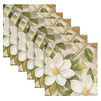 White Magnolia Flowers Cloth Napkins Dinner Napkin Set of 6 for Kitchen Parties Weddings Cocktail Christmas Halloween Thanksgiving Festivals