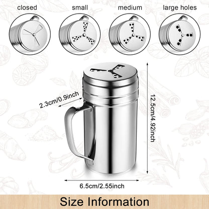 3 Pieces Seasoning Bottle with Handle Stainless Steel Spice Shaker Metal Versatile Dredge Shaker with Rotating Cover for Cooking Kitchen Gadget (Fan Style Lid,Large)