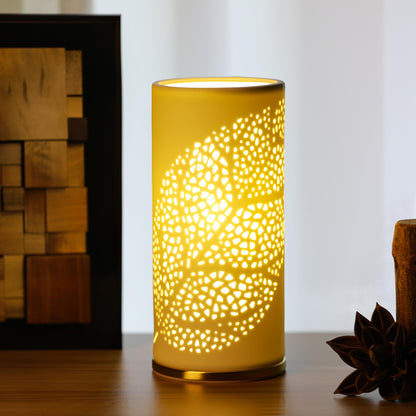 Small Modern Ceramics Bedside Table Lamp, 4.5 x 4.5 x 9.75 Inch White Olive Leaf Style Nightstand Lamps, Side Table Lamps for Bedroom Living Room Entryway Table Light